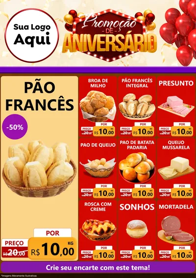 Modelo de Encarte para Encarte A4 Vertical com o tema Promoção de Aniversário para Padaria