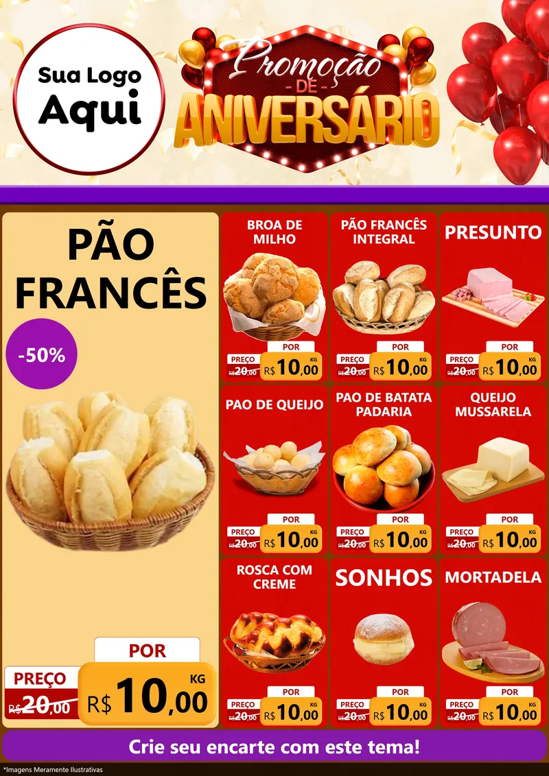 Modelo de Encarte para Encarte A4 Vertical com o tema Promoção de Aniversário para Padaria