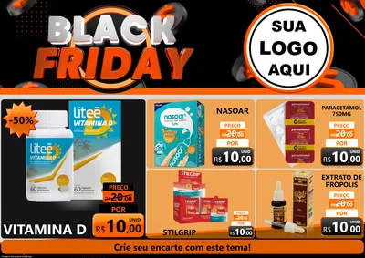 Modelo de Encarte para Encarte A4 Horizontal com o tema Black Friday para Farmácia