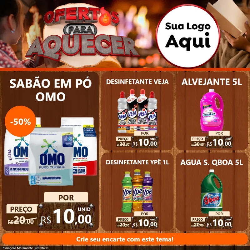 Modelo de Rede Social para Feed Facebook com o tema Ofertas Para Aquecer para Produtos de Limpeza