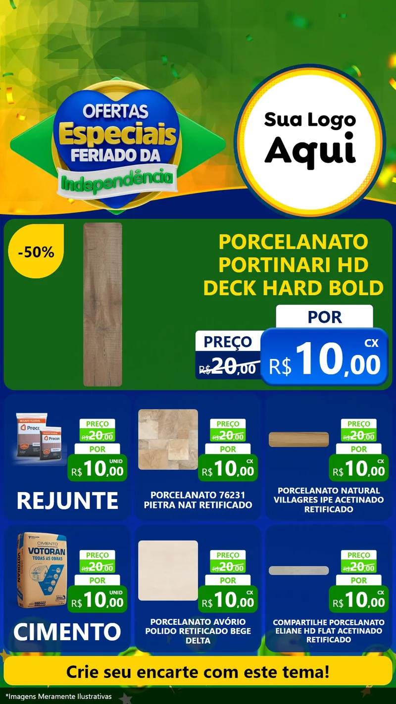 Modelo de Rede Social para Stories com o tema Ofertas Especiais Feriado da Independência para Pisos e revestimentos