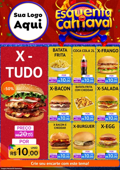 Modelo de Encarte para Encarte A4 Vertical com o tema Esquenta de Carnaval para Hamburgueria