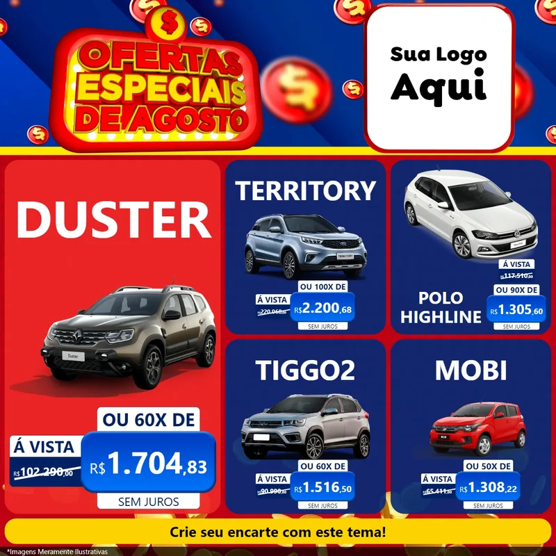 Modelo de Rede Social para Feed Facebook com o tema Ofertas Especiais de Agosto para Concessionaria de Carros