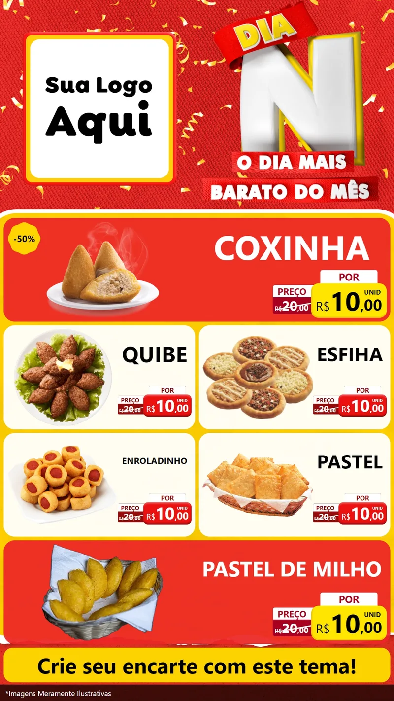 Modelo de TV para TV Vertical com o tema Dia N o Dia Mais Barato do Mês para Salgadaria