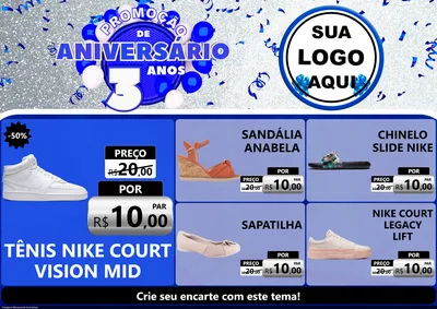 Modelo de Encarte para Encarte A4 Horizontal com o tema Promoção de Aniversário - 3 Anos para Calçados