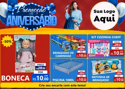 Modelo de Encarte para Encarte A4 Horizontal com o tema Promoção de Aniversário para Brinquedos