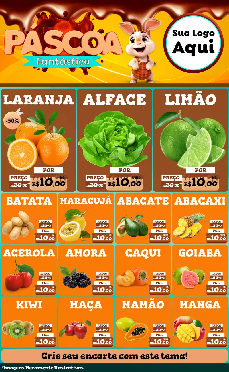 Modelo de Encarte para Encarte Grande com o tema Páscoa Fantástica para Hortifrúti