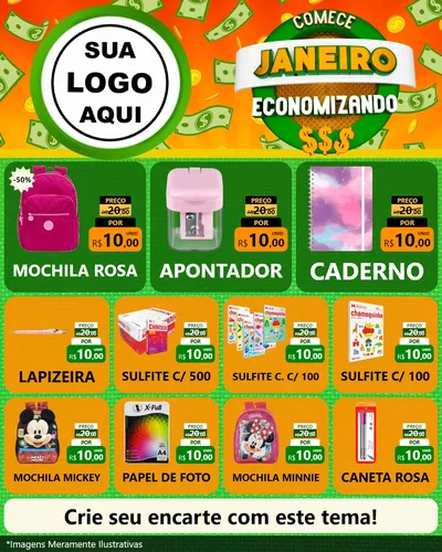 Modelo de Rede Social para Feed Instagram com o tema Comece Janeiro Economizando para Papelaria