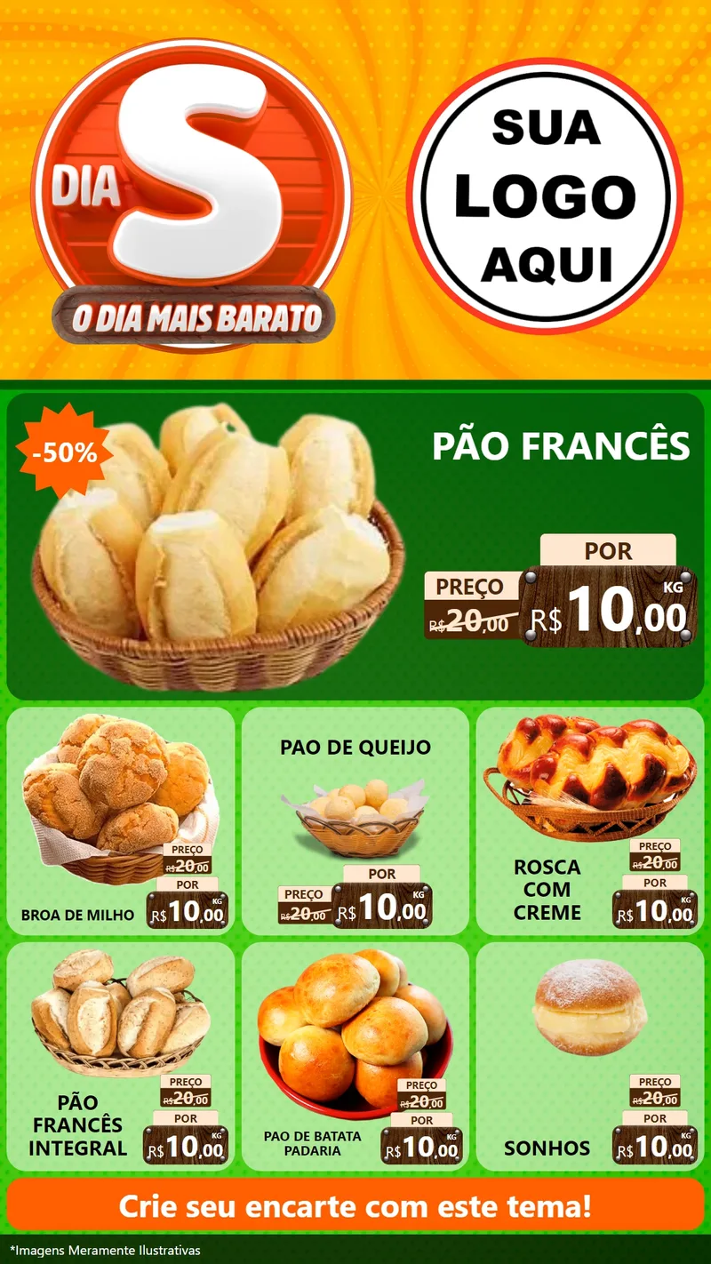 Modelo de Rede Social para Stories com o tema Dia S - O Dia Mais Barato para Padaria