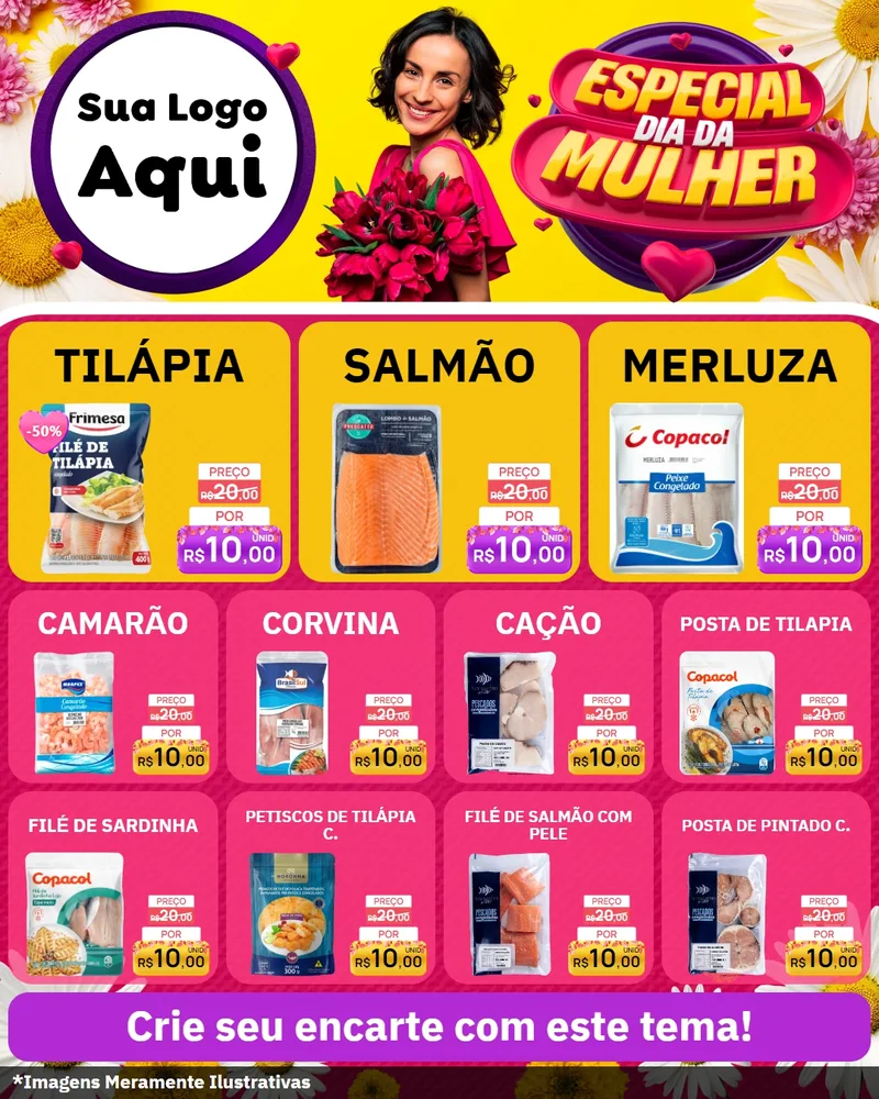 Modelo de Rede Social para Feed Instagram com o tema Especial Dia da Mulher para Peixaria