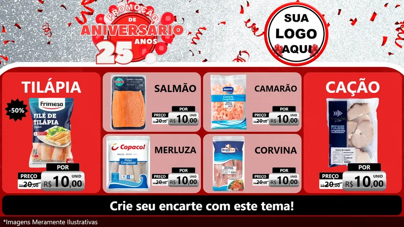 Modelo de TV para TV Horizontal com o tema Promoção de Aniversário - 25Anos para Peixaria