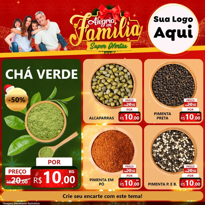 Modelo de Rede Social para Feed Facebook com o tema Alegria em Família Super Ofertas - Natal para Produtos Naturais