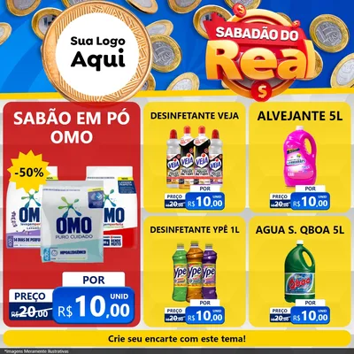 Modelo de Rede Social para Feed Facebook com o tema Sabadão do Real para Produtos de Limpeza