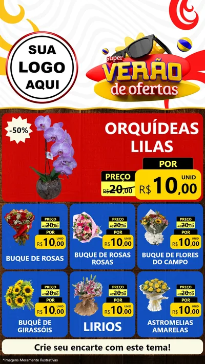 Modelo de Rede Social para Stories com o tema Super Verão de Ofertas para Floricultura e jardim
