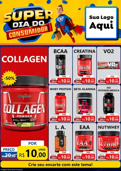 Modelo de Encarte para Encarte A4 Vertical com o tema Super Dia do Consumidor para Suplementos alimentares