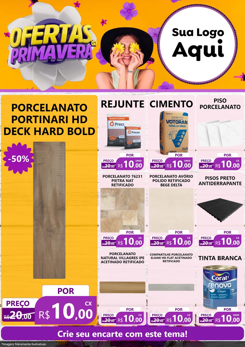 Modelo de Encarte para Encarte A4 Vertical com o tema Ofertas Da Primavera para Pisos e revestimentos