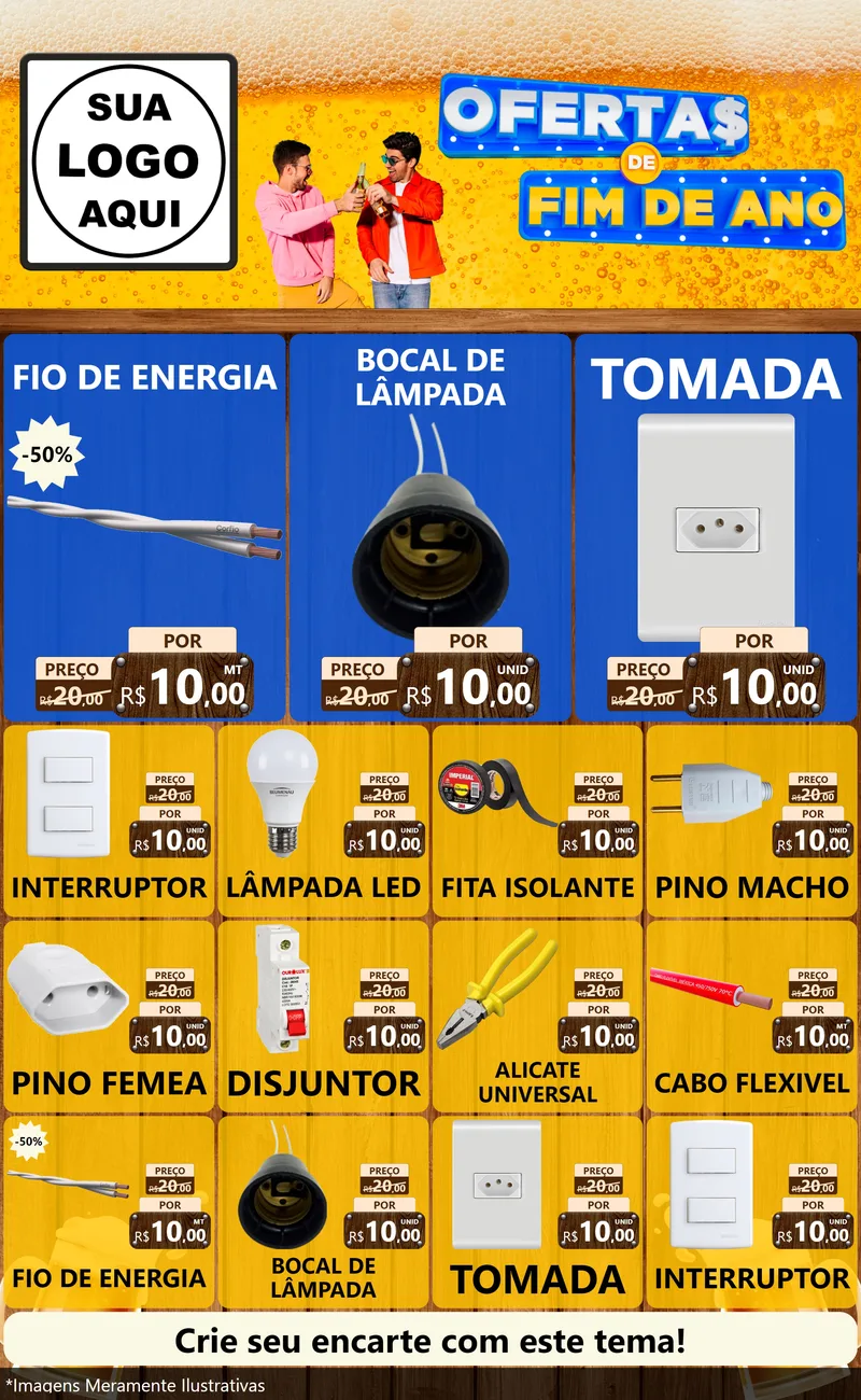 Modelo de Encarte para Encarte Grande com o tema Ofertas de Fim de Ano para Materiais Elétricos