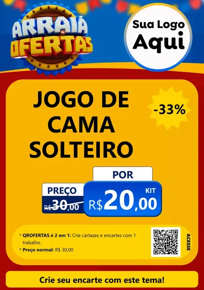 Modelo de Cartaz para Cartaz A4 Vertical com o tema Arraiá de Ofertas - Junina para Cama, Mesa e Banho