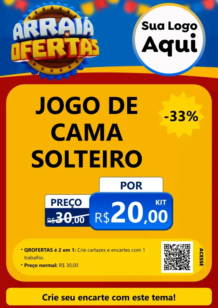 Modelo de Cartaz para Cartaz A4 Vertical com o tema Arraiá de Ofertas - Junina para Cama, Mesa e Banho