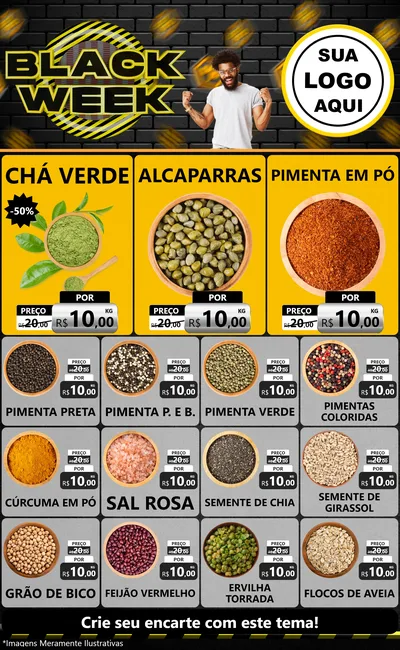 Modelo de Encarte para Encarte Grande com o tema Black Week para Produtos Naturais