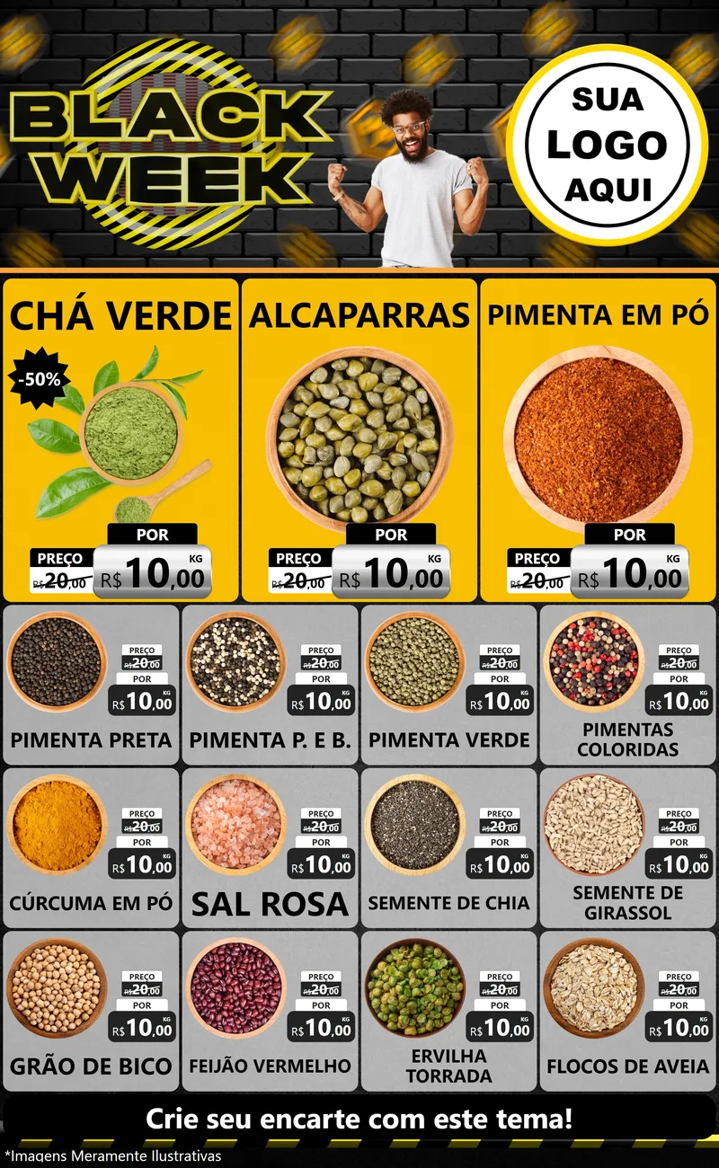 Modelo de Encarte para Encarte Grande com o tema Black Week para Produtos Naturais