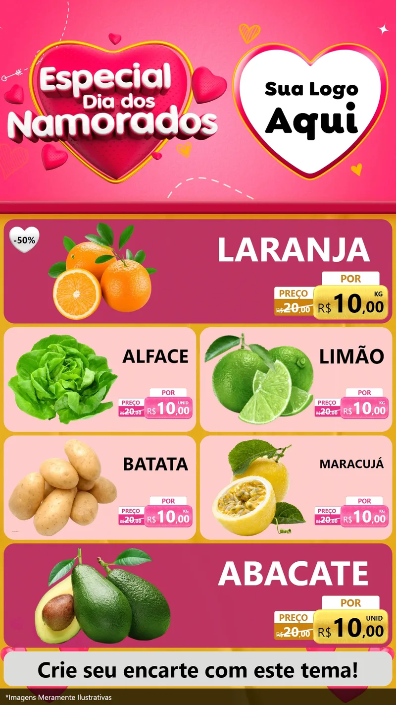 Modelo de TV para TV Vertical com o tema Especial Dia dos Namorados para Hortifrúti