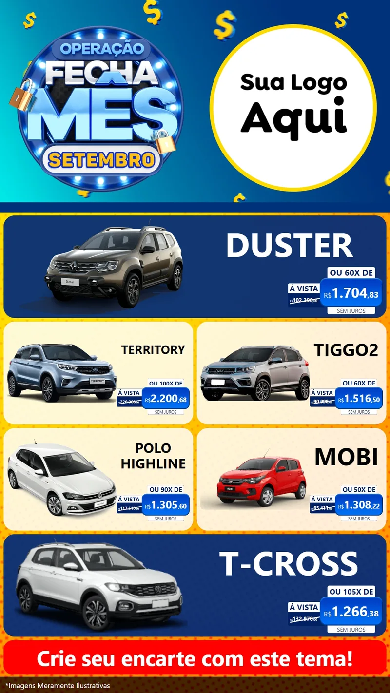 Modelo de TV para TV Vertical com o tema Operação Fecha Mês Setembro para Concessionaria de Carros