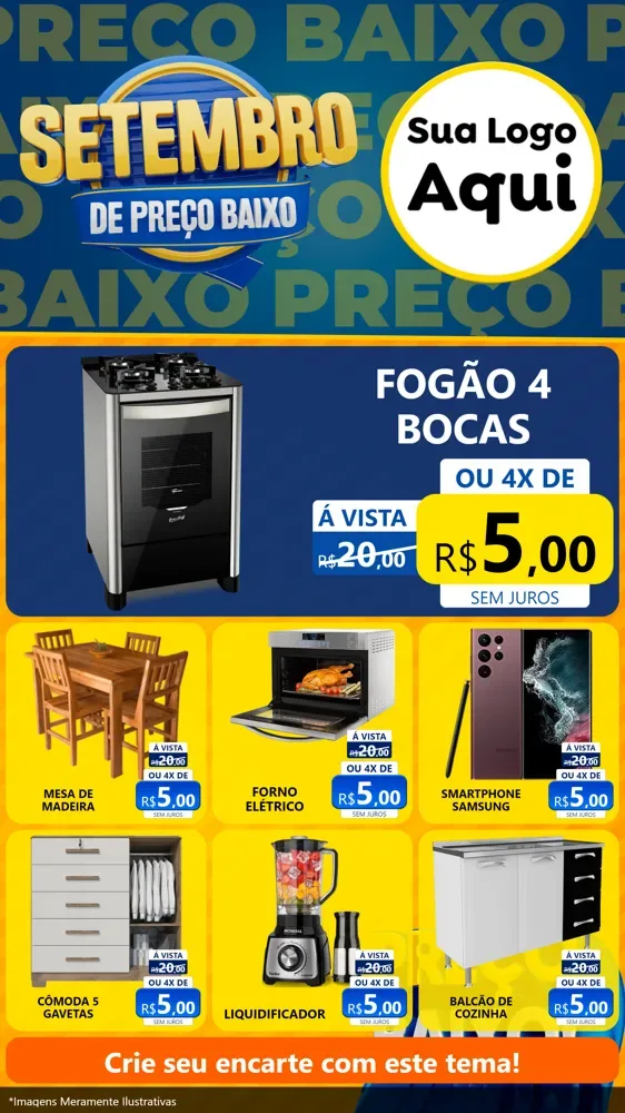 Modelo de Rede Social para Stories com o tema Setembro De Preço Baixo para Móveis e Eletro