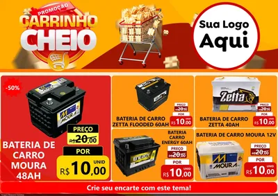 Modelo de Encarte para Encarte A4 Horizontal com o tema Promoção carrinho cheio para Baterias Elétricas