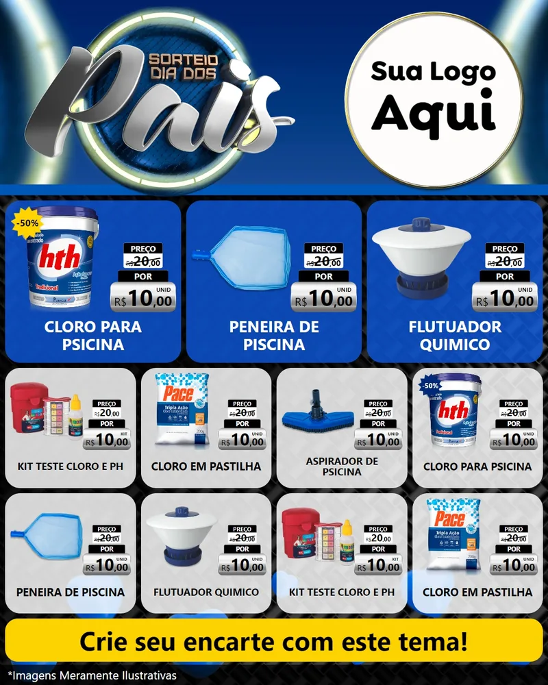 Modelo de Rede Social para Feed Instagram com o tema Sorteio Dia Dos Pais para Produtos para Piscina