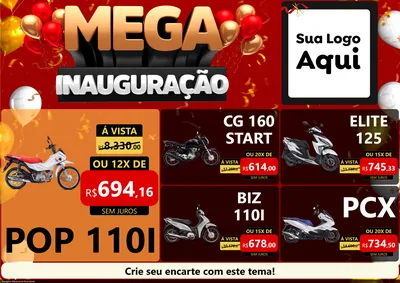 Modelo de Encarte para Encarte A4 Horizontal com o tema Mega Inauguração para Concessionaria de Motos