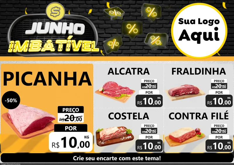 Modelo de Encarte para Encarte A4 Horizontal com o tema Junho Imbatível para Açougue