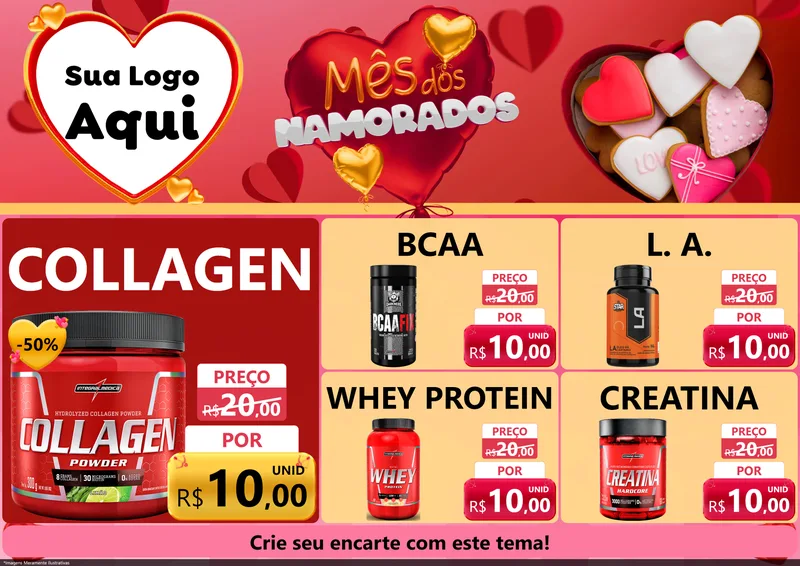 Modelo de Encarte para Encarte A4 Horizontal com o tema Mês dos Namorados para Suplementos alimentares