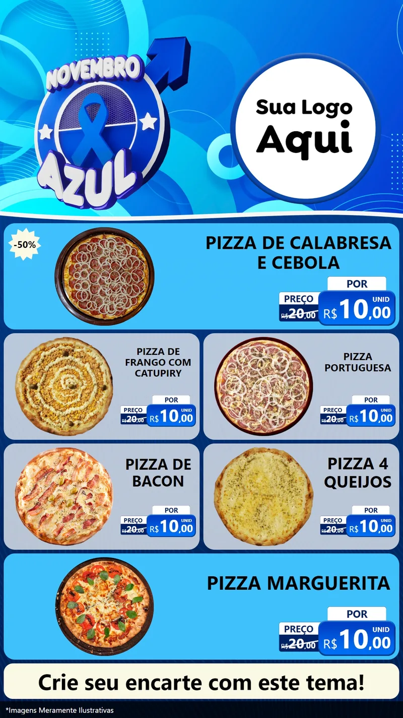 Modelo de TV para TV Vertical com o tema Novembro Azul para Pizzaria