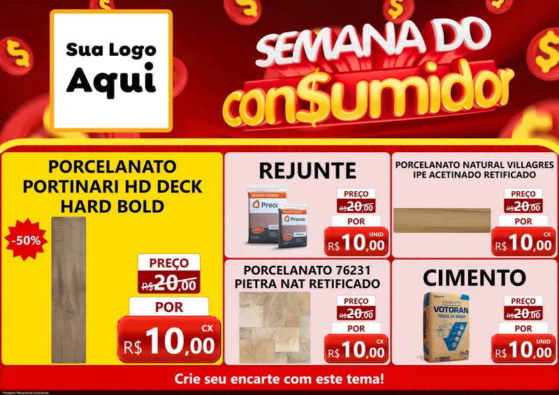 Modelo de Encarte para Encarte A4 Horizontal com o tema Semana do Consumidor para Pisos e revestimentos