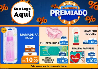 Modelo de Encarte para Encarte A4 Horizontal com o tema Janeiro Premiado para Bebês