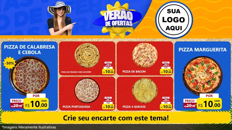 Modelo de TV para TV Horizontal com o tema Verão de Ofertas para Pizzaria