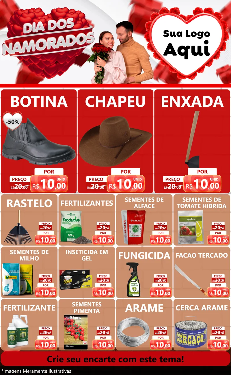 Modelo de Encarte para Encarte Grande com o tema Dia dos Namorados para Agropecuária