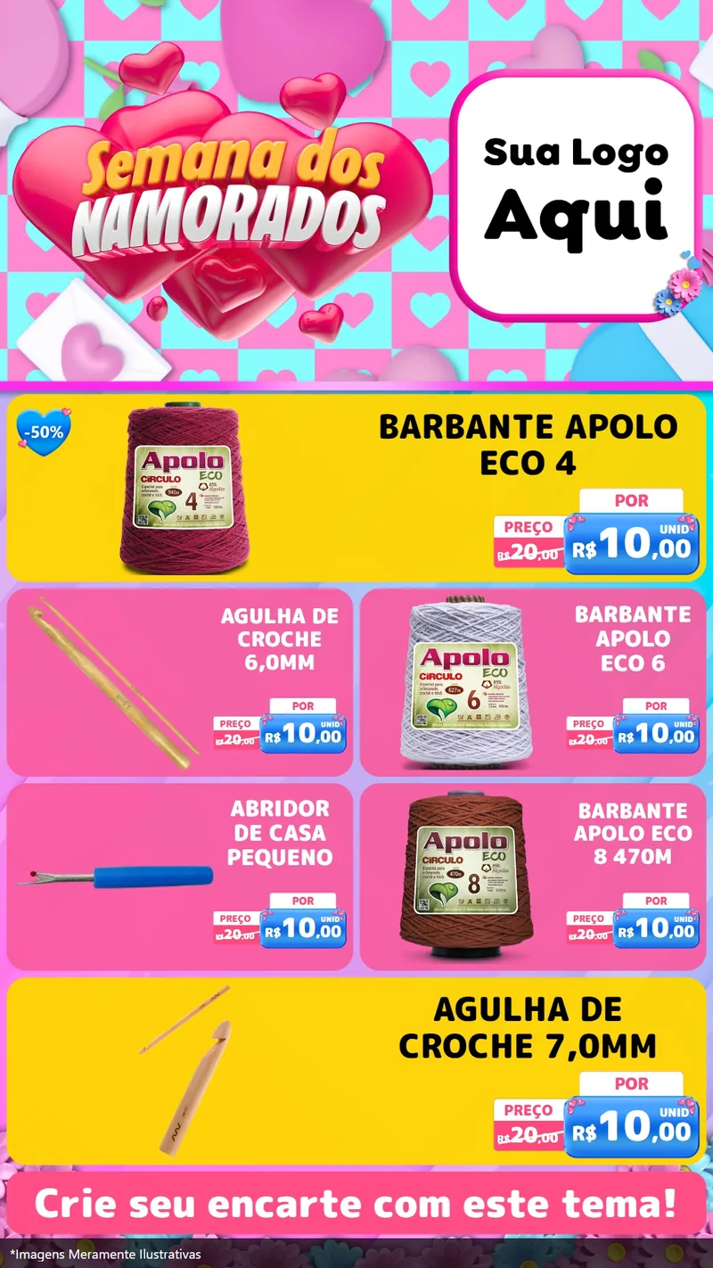 Modelo de TV para TV Vertical com o tema Semana dos Namorados para Armarinho e Aviamentos
