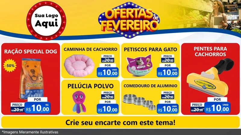 Modelo de TV para TV Horizontal com o tema Ofertas de Fevereiro para Pet Shop