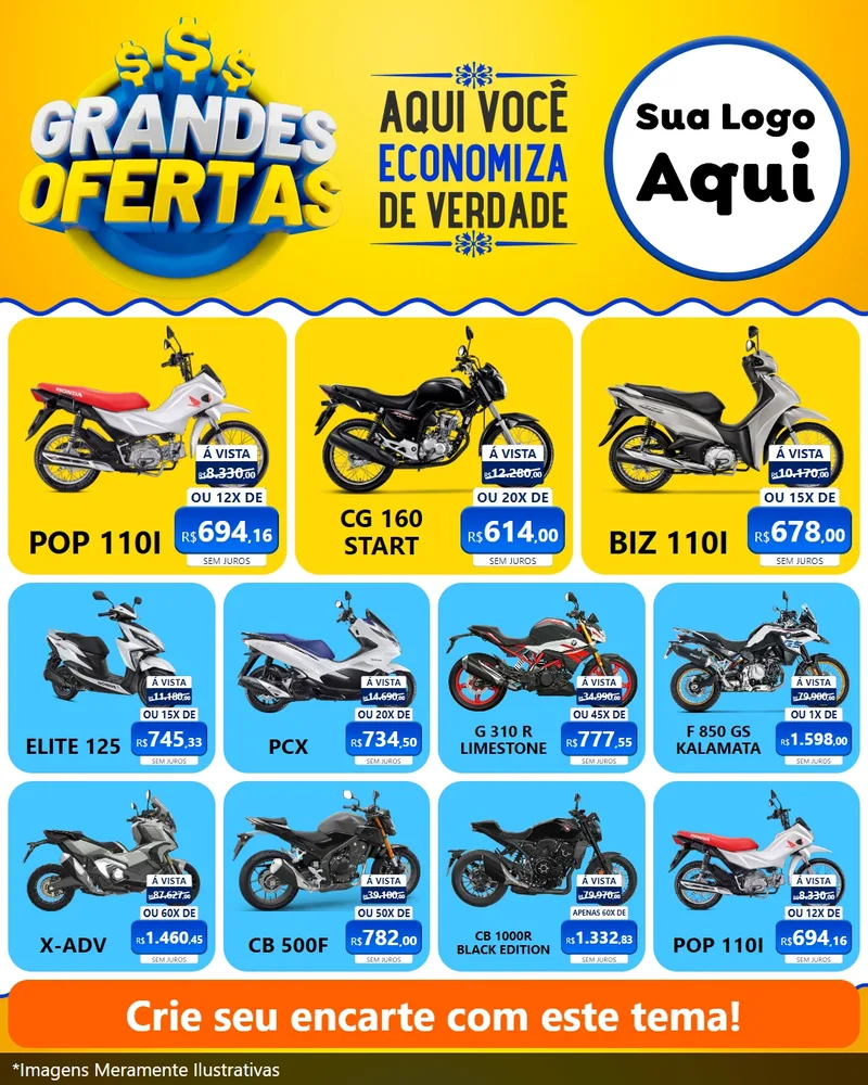 Modelo de Rede Social para Feed Instagram com o tema Grandes Ofertas para Concessionaria de Motos