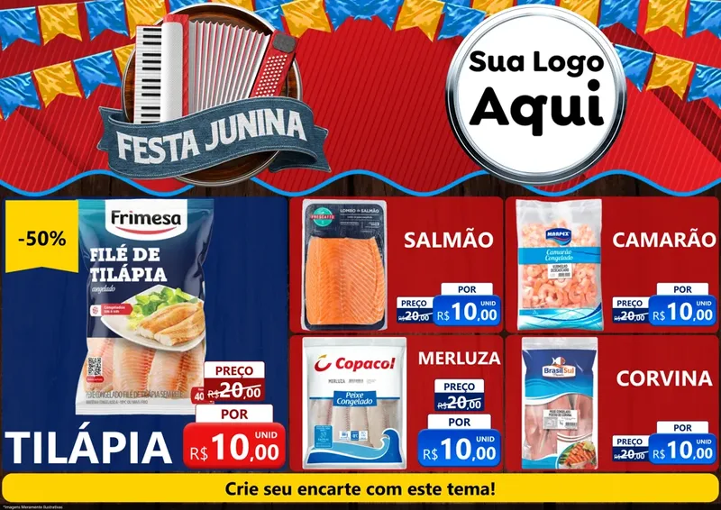 Modelo de Encarte para Encarte A4 Horizontal com o tema Festa Junina para Peixaria