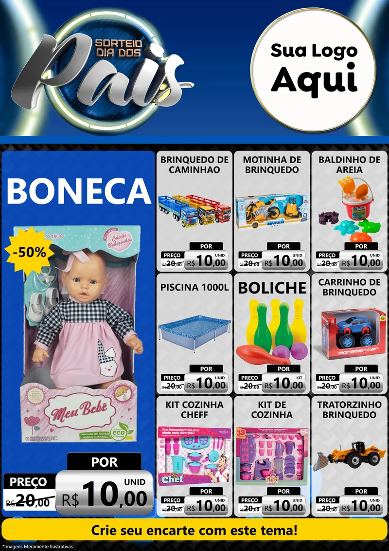 Modelo de Encarte para Encarte A4 Vertical com o tema Sorteio Dia Dos Pais para Brinquedos