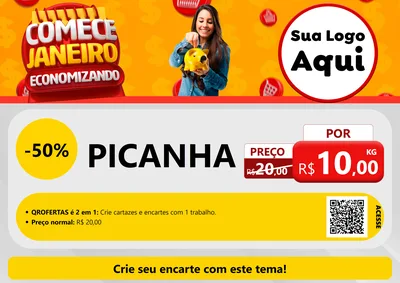 Modelo de Cartaz para Cartaz A4 Horizontal com o tema Comece Janeiro Economizando para Açougue