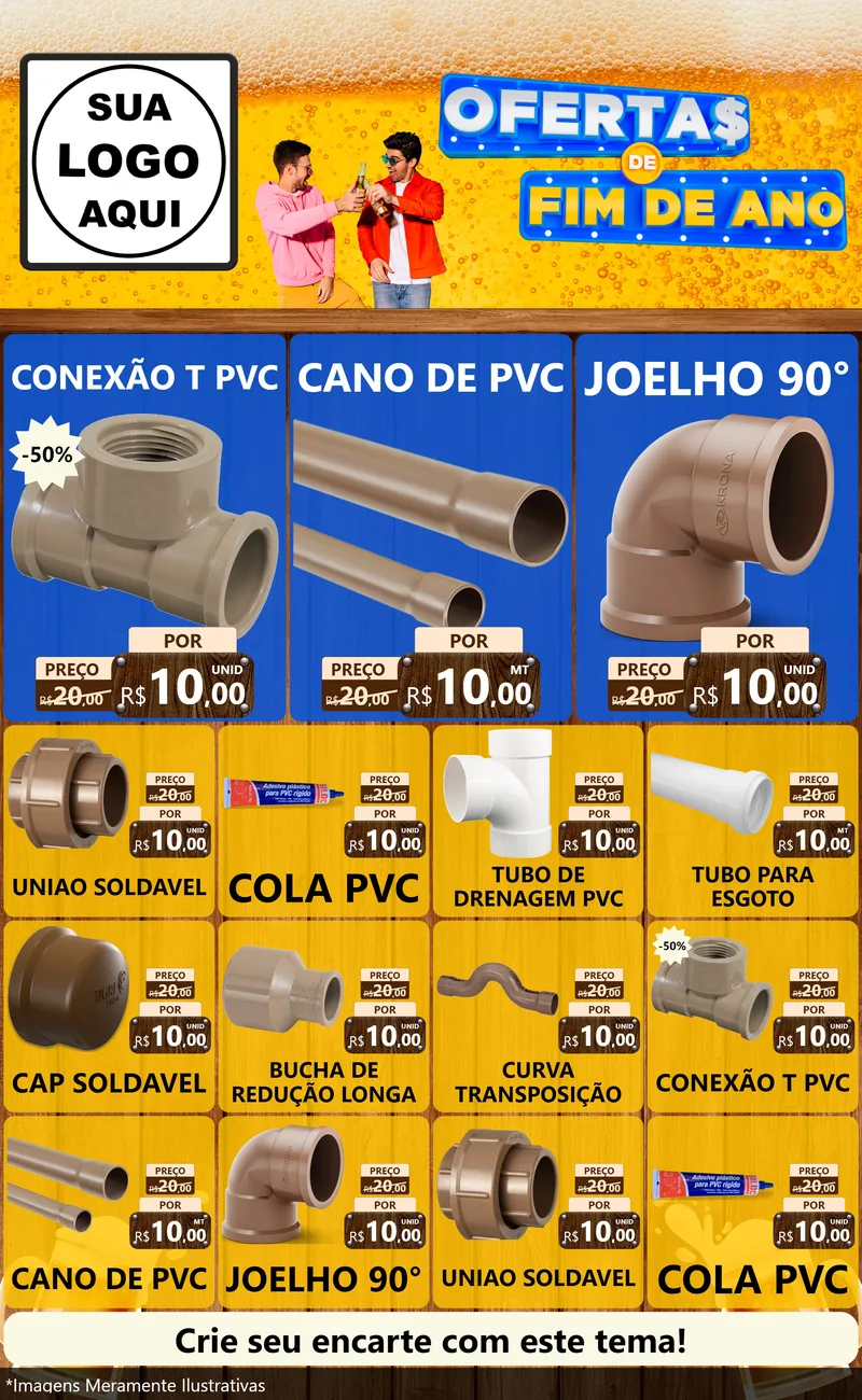 Modelo de Encarte para Encarte Grande com o tema Ofertas de Fim de Ano para Tubos e conexões