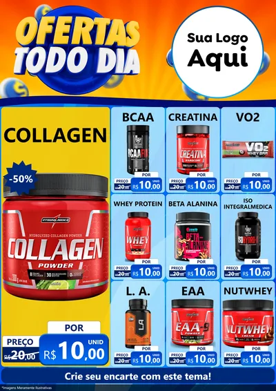 Modelo de Encarte para Encarte A4 Vertical com o tema Ofertas Todo Dia para Suplementos alimentares