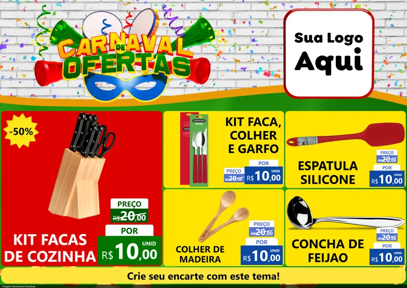 Modelo de Encarte para Encarte A4 Horizontal com o tema Carnaval de Ofertas para Utilidades Domésticas
