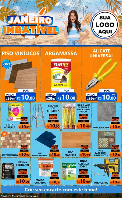 Modelo de Encarte para Encarte Grande com o tema Janeiro Imbatível para Material para Construção