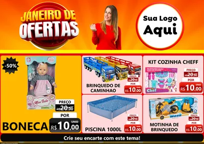 Modelo de Encarte para Encarte A4 Horizontal com o tema Janeiro de Ofertas para Brinquedos