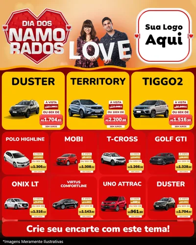 Modelo de Rede Social para Feed Instagram com o tema Dia dos Namorados para Concessionaria de Carros